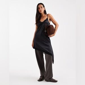 Elegant Asymmetrical Black Lace Slip Dress